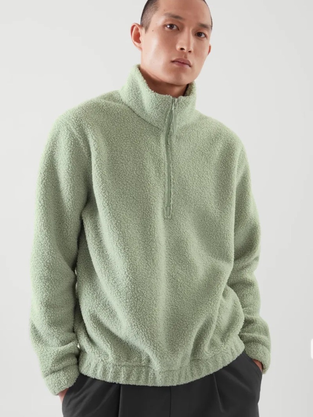 COS Teddy High Neck Half-Zip Quarter Zip Fleece Pullover Sweatshirt